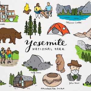 Yosemite-Nationalpark-Clipart-Set - Half Dome, El Capitan, digitaler Download, Natur, Scrapbooking, handgezeichnete Illustrationen, Wandern