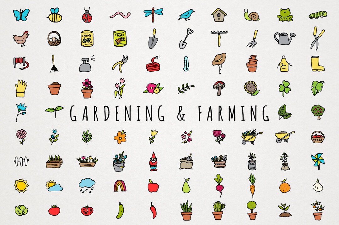 Gardening & Farming Icons Clipart Set - Plant Lover Icons, Plant Lady ...