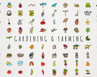 Gardening & Farming Icons Clipart Set - plant lover icons, plant lady, gardening clipart, planner stickers, nature, instant download