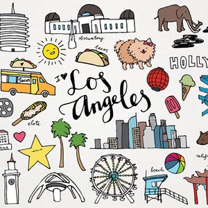 Los Angeles Clipart - LA ClipArt, Denkmäler Clipart, Stadt Clipart, handgezeichnete Clipart, amerikanische Städte, Skyline, Kalifornien Clipart, Filme