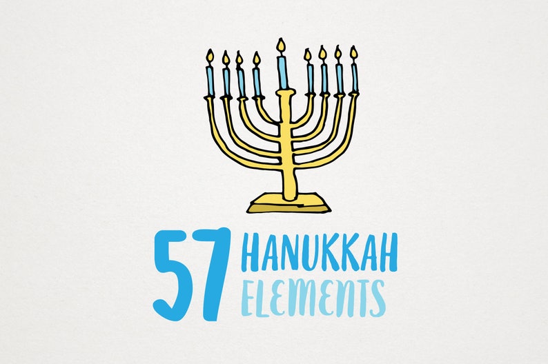 Hanukkah Clipart, holiday clipart, hand drawn clip art, chanukah illustrations, Jewish holidays, dreidel menorah torah gelt challah party image 2
