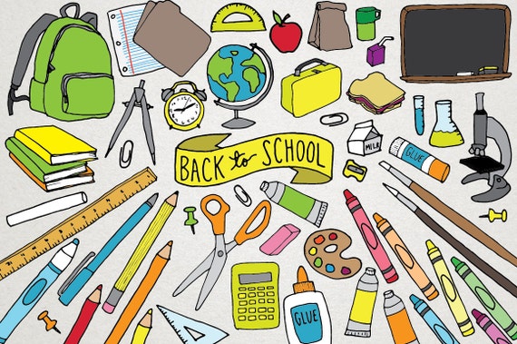 Back To School Clipart School Supplies Clipart Backpack Etsy