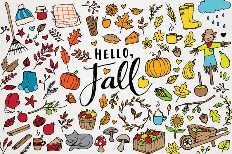 Hello Fall Clipart autumn clip art, autumn illustrations, commercial license, fall leaves, pumpkin clipart, instant download, fall design image 1