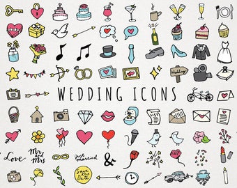 Wedding Icons Clipart - Hand drawn clipart, wedding clip art, doodle icons, diy weddings, wedding illustrations, invitation design element