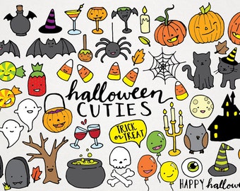 Cute Halloween Clipart - hand drawn fall clip art, halloween party diy, autumn fall illustration, instant download, printable art, spoopy