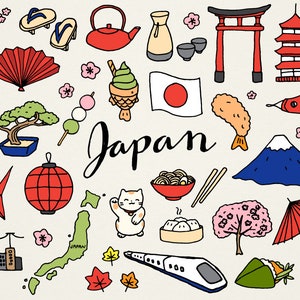 Japan Clipart Illustrations Set - travel food and culture digital resource downloads