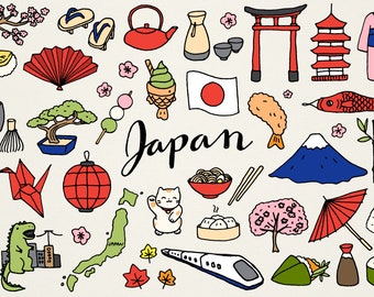 Japan Clipart Illustrations Set - travel food and culture digital resource downloads