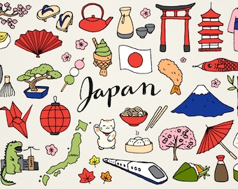 Japan Clipart Illustrations Set - travel food and culture digital resource downloads