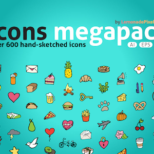 Icons Mega Pack - handgezeichnete Icons Clip Art, Planer Aufkleber Icons, druckbare Planer Aufkleber, sofortiger Download, tägliche Icons für die Arbeit mit dem Essen