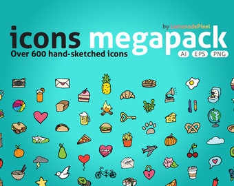 Icons Mega Pack - hand drawn icons clip art, planner stickers icons, printable planner stickers, instant download, food chores daily icons