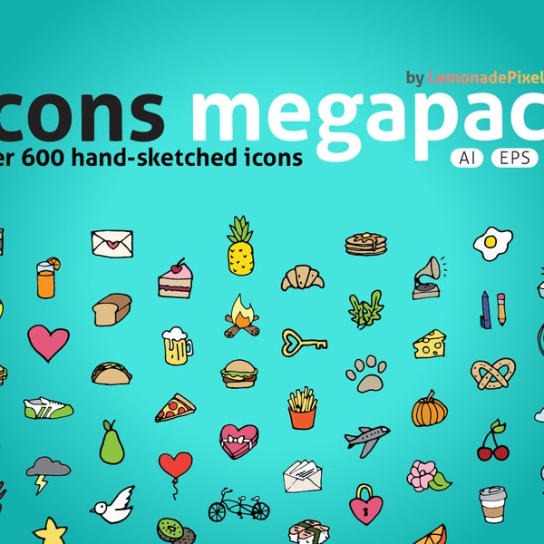 Icons Mega Pack - hand drawn icons clip art, planner stickers icons, printable planner stickers, instant download, food chores daily icons