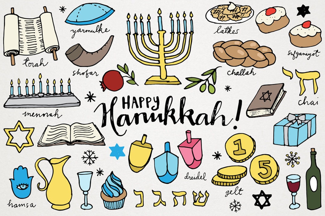 Hanukkah Clipart, Holiday Clipart, Hand Drawn Clip Art, Chanukah