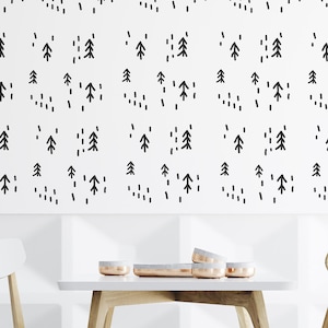 Nordic Wallpaper Wall Stencil, Scandinavian Wall, Farmhouse Hand Drawn Wall Stencil for Painting, Pine Tree Wallpaper Wall Stencil For Walls