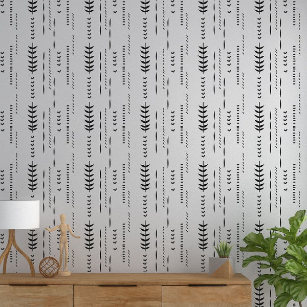 Mudcloth Wallpaper, Wall Stencil, Modern Hand Drawn Wall Stencils for Painting, Stencils For Walls, Mud Cloth Tribal Stencils for Walls