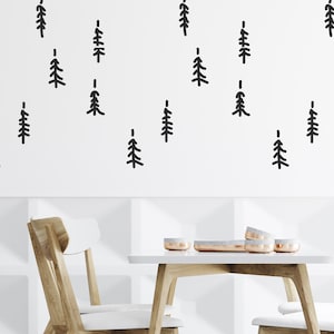 Nordic Wallpaper Wall Paint Stencils, Scandinavian Wall, Farmhouse Hand Drawn Wall Stencil for Painting, Pine Tree Wallpaper Wall Stencils