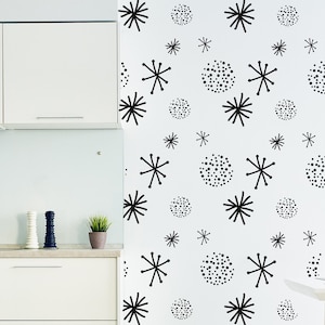 Halverwege de eeuw moderne stencil, middelgrote muurstencil, moderne handgetekende muurstencils voor schilderen, stencils voor muren, boho-stencils voor muren