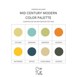 Mid Century Modern Cottage Paint Palette, Whole Home Minimalist Paint Colors, Boho Decor, Mid Century Interior Design Paint Color Whole Home