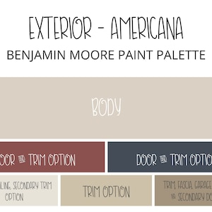 Americana Exterior Paint Color Palette: 6 Benjamin Moore Colors (Digital Download)