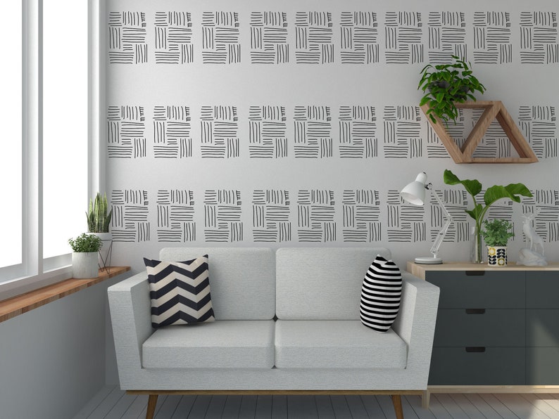 Random Wall Design Random Lines Wall Stencil: Modern Hand Drawn Design - Etsy