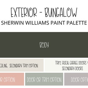 Mid Century Bungalow Exterior Paint Palette: Sherwin Williams (Digital Download)