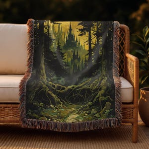 Mystical Castle Woven Blanket: Fantasy Forest Tapestry Throw