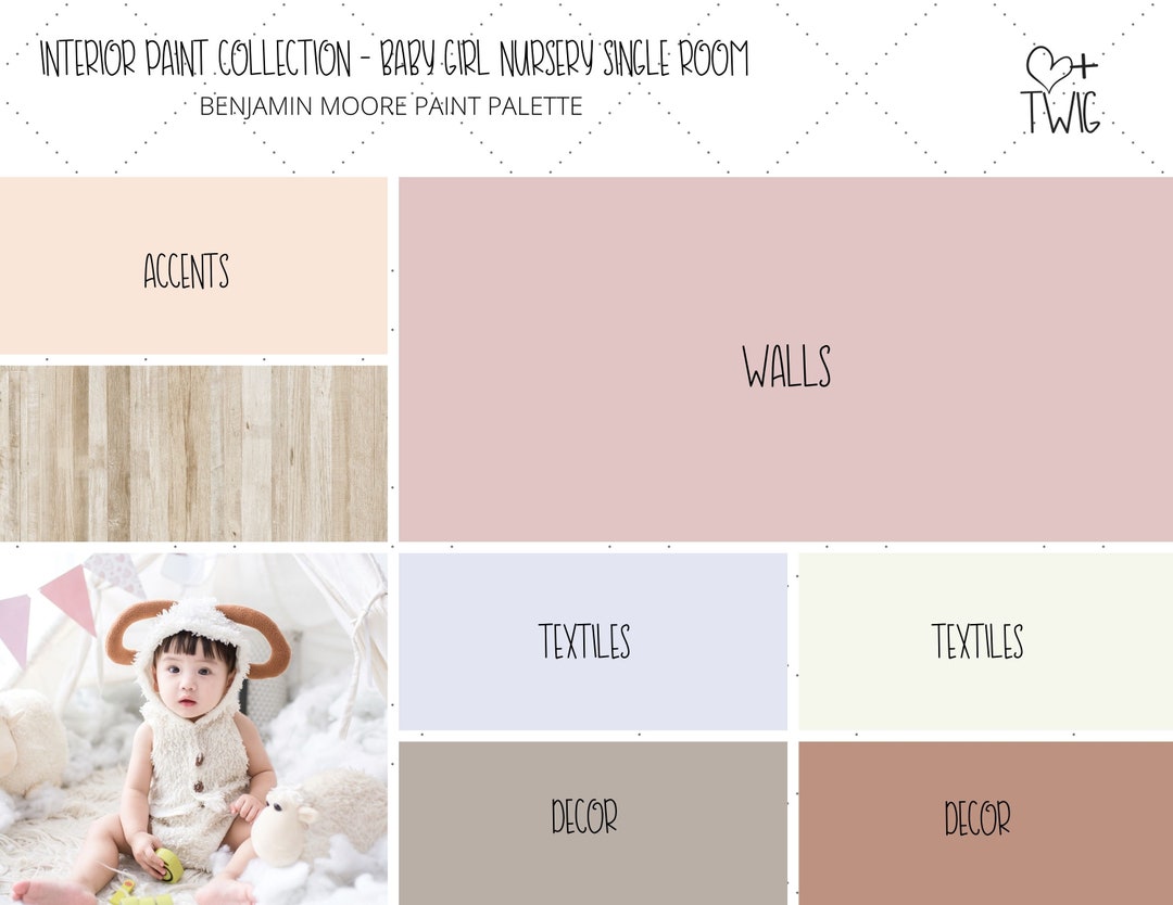 Baby Girl Nursery Paint Palette, Girl's Bedroom Paint Colors, Boho Girl ...