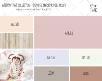 Baby Girl Nursery Paint Palette, Girl's Bedroom Paint Colors, Boho Girl Bedroom Decor, Baby Girl Interior Paint Colors for Single Room