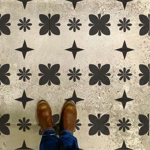Floral Tile Stencil: Mid-Century Modern Farmhouse Floor