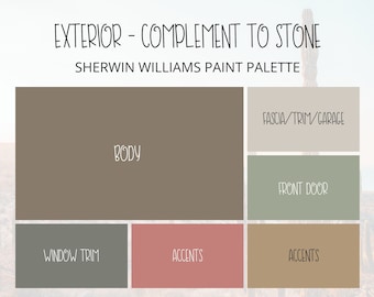 Paleta de cores para pintura externa: Complemente a pedra, casa moderna (download digital)