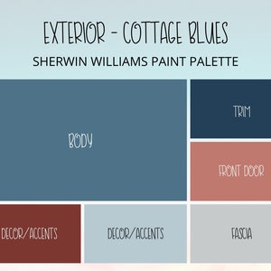 Exterior Cottage Blues Paint Colors, Modern Rustic House Exterior Paint Color Collection, Exterior Cottage Paint, Exterior Paint Colors