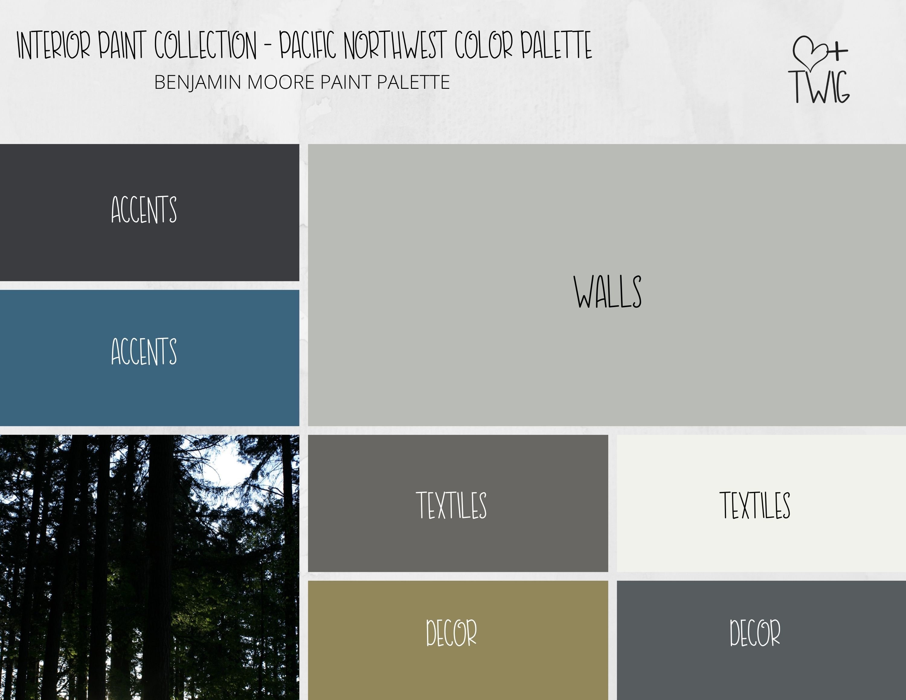 Interior Pacific Northwest Paint Palette, Whole Home Pacific Northwest Paint  Colors, Mossy Green Color, Green Interior Paint for Whole Home 