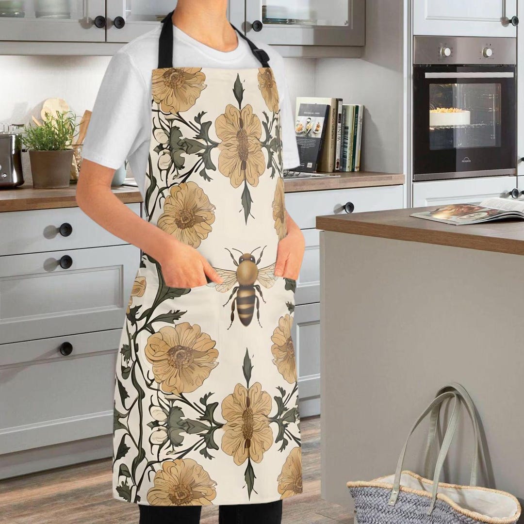 Honey Bee Floral Apron, Adjustable …