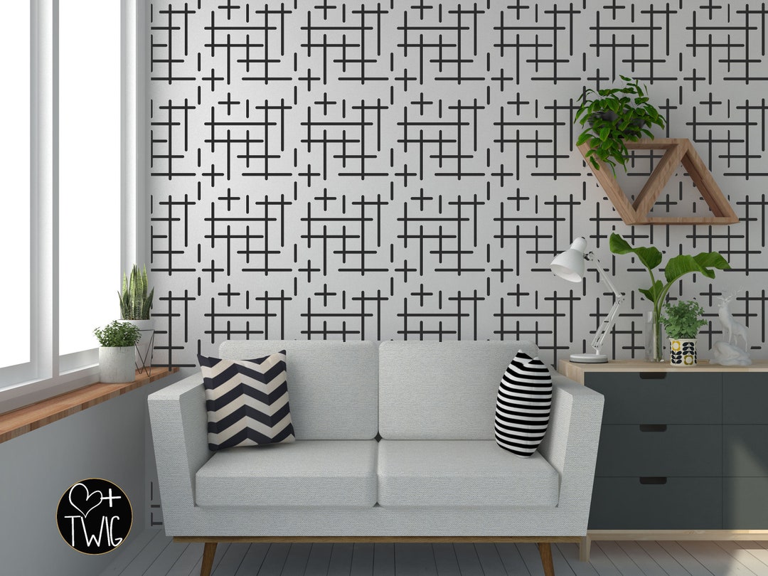 Wallpaper Black and White Wall Stencil, Medium Wall Stencil, Wall