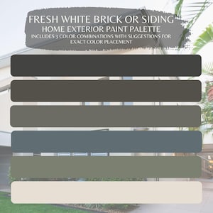 White Brick Exterior House Paint Color Palette – Sherwin Williams 3 Color Combinations with Placement Guide for Siding or Brick Homes