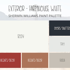 White Farmhouse Exterior Paint Palette: 6 Sherwin Williams Colors (Digital Download)
