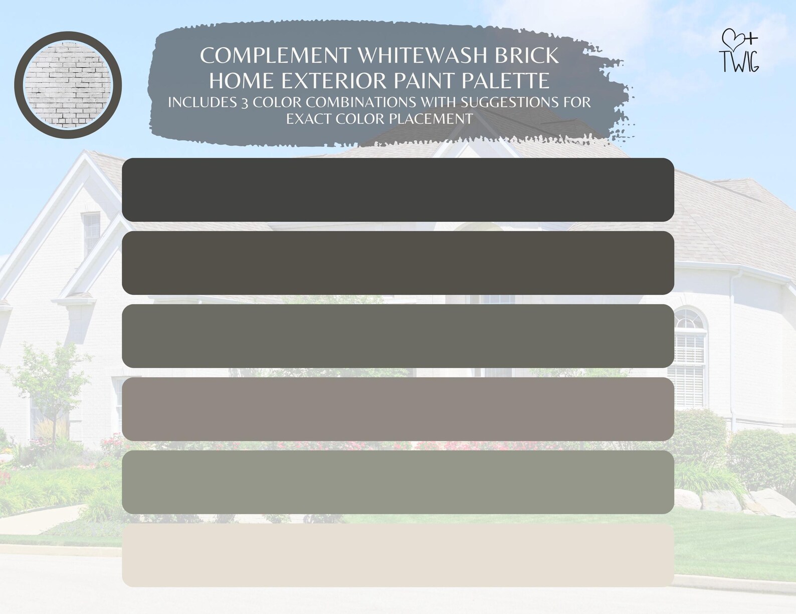 Whitewash Brick Exterior Paint Palette: 3 Sherwin Williams Color ...