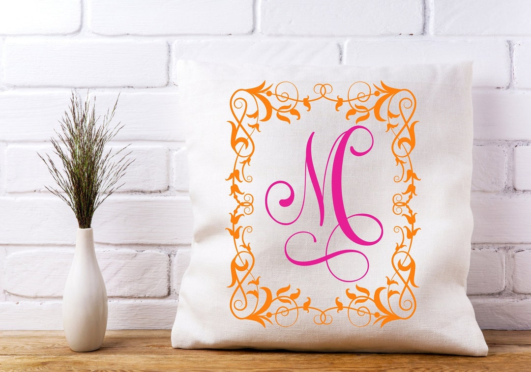 Pink and Orange Customizable Monogram Initial Pillow, Personalized