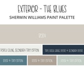 Blue Farmhouse Exterior Paint Color Scheme: Sherwin Williams Palette (Digital Download)