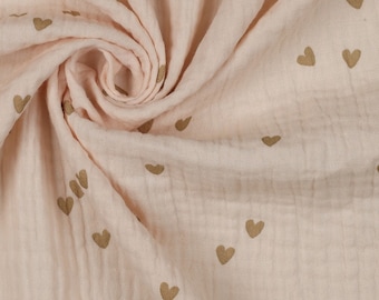 REST!!! 64 cm Muslin Fabric Double Gauze 'SMALL HEARTS' Sand