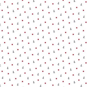 Könnte beinhalten: Ein weißer Hintergrund mit einem sich wiederholenden Muster aus roten Sternen und schwarzen Ankern.