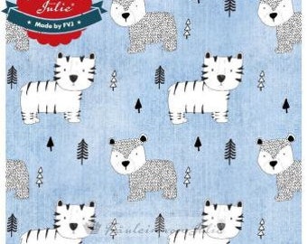 Tissu mousseline double gaze Tiger & Bear bleu clair