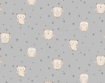 Cotton Flannel Baby Owl Light Gray