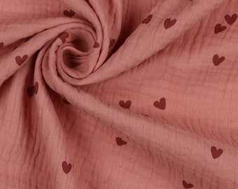 REST!!! 57 cm Muslin Fabric Double Gauze 'SMALL HEARTS' Blush