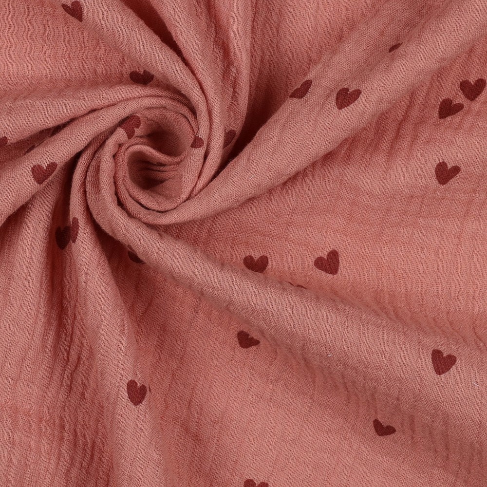 Muslin fabric double gauze 'SMALL HEARTS' Blush