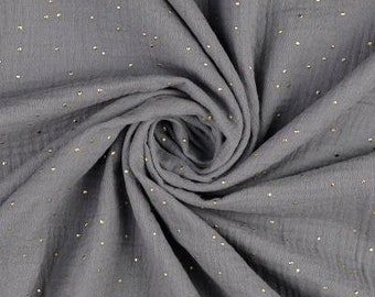 Muslin fabric double gauze golden dots grey