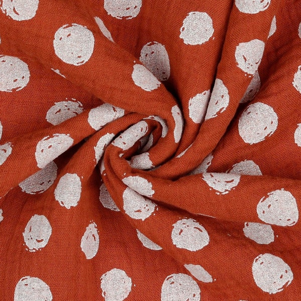 Bio Musselin Stoff  Double Gauze  Polka Dots  Terracotta