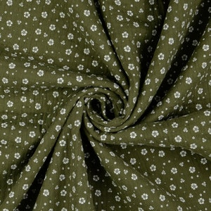 Muslin fabric double gauze scattered flowers olive
