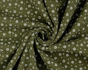 Muslin fabric double gauze scattered flowers olive