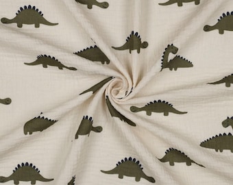 Organic Muslin Fabric Double Gauze 'DINOSAURIER' Natural