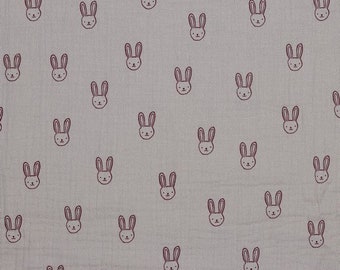 Muslin Fabric Double Gauze Sweet Rabbit Old Pink